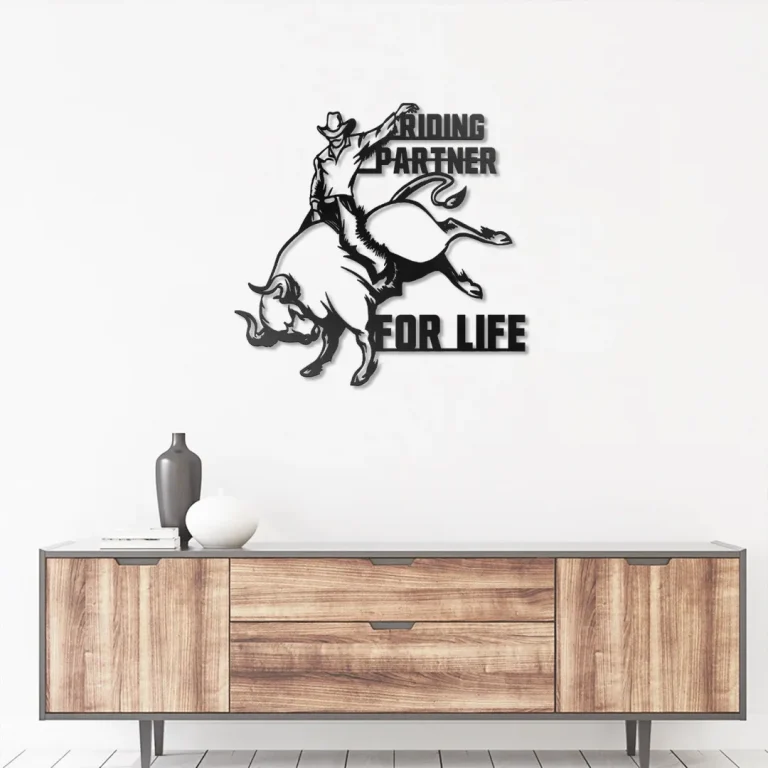 Cowboy Rodeo Bull Riding Partner For Life Metal Wall Art Sign With Led Lights Custom Name Gift For Bull Rider Decor Home Bull Fighting