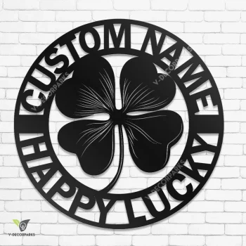 Custom Four Leaf Clover Patrick's Metal Wall Art, Personalized 4 Leaf Clover Name Sign Decoration, Shamrock Lucky Home Decor