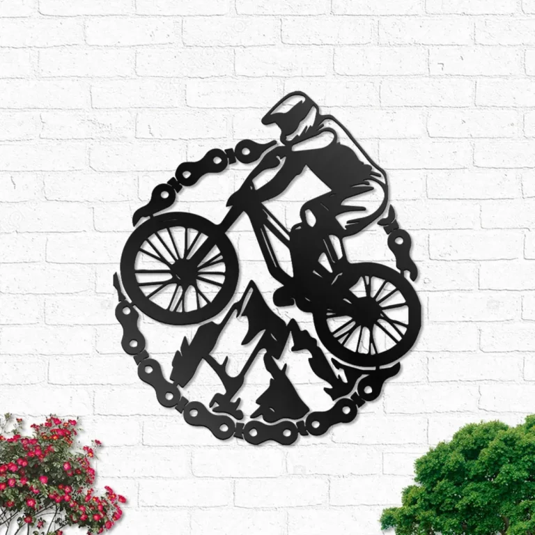 Mtb Mountain Bike Metal Wall Art With Led Lights Mountain Biker Sign Decoration For Living Room, Dirt Bike Rider Outdoor Home Decor Dad Gift