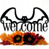 Halloween Bat Welcome Metal Sign - Black, Halloween Decor, Halloween, Bats, Outdoor Sign, Door Sign, Wall Art