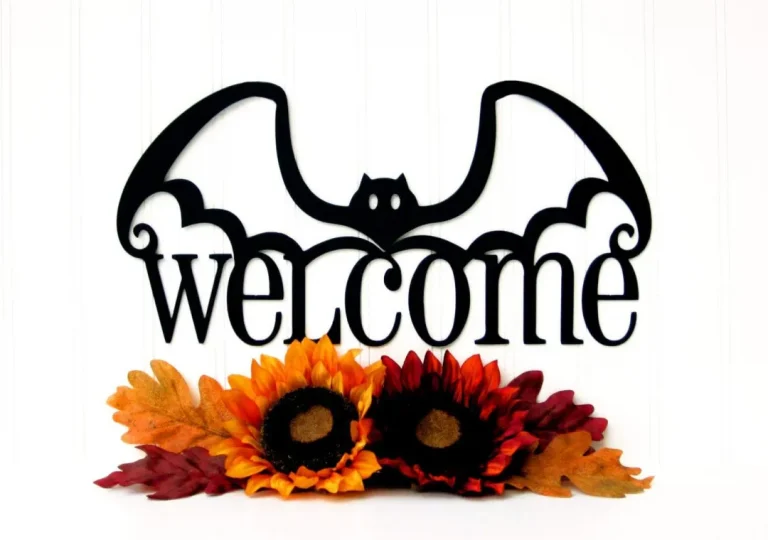 Halloween Bat Welcome Metal Sign - Black, Halloween Decor, Halloween, Bats, Outdoor Sign, Door Sign, Wall Art