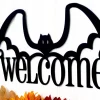 Halloween Bat Welcome Metal Sign - Black, Halloween Decor, Halloween, Bats, Outdoor Sign, Door Sign, Wall Art