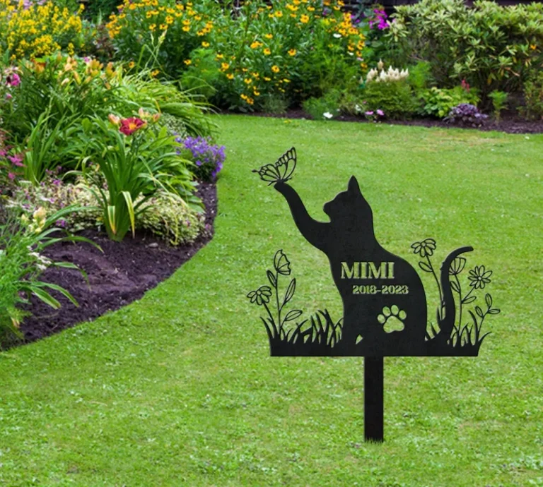 Cat Memorial Metal Stake, Personalized Cat Lovers Name Sign, Cat Memorial Marker Metal, Pet Grave Markers, Cat With Butterfly Garden Stake