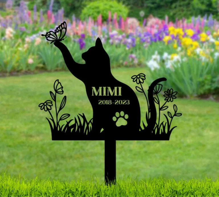 Cat Memorial Metal Stake, Personalized Cat Lovers Name Sign, Cat Memorial Marker Metal, Pet Grave Markers, Cat With Butterfly Garden Stake