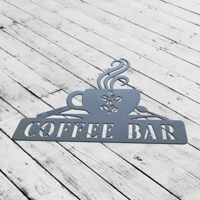 Coffee Cup Monogram Metal Sign Wall Art, Custom Coffee Decor Kitchen, Personalized Coffee Lover Name Sign, Coffee And Wine Bar Metal Art