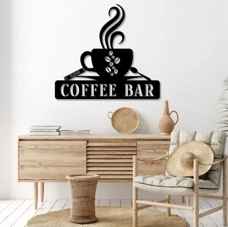 Coffee Cup Monogram Metal Sign Wall Art, Custom Coffee Decor Kitchen, Personalized Coffee Lover Name Sign, Coffee And Wine Bar Metal Art