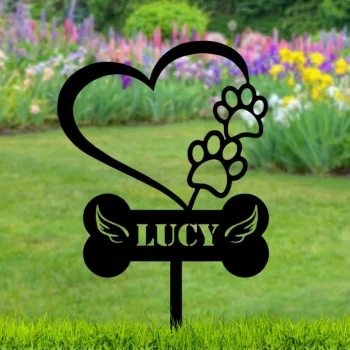 Custom Dog Memorial With Heart And Paw Metal Stake, Personalized Dog Memorial Yard Marker, Custom Pet Memorial Stake, Pet Memorial Gifts