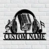 Microphone Headphones Metal Sign Wall Art, Personalized Music Audio Studio Sign, Custom Music Lovers Name Metal, Musical Instrument Metal
