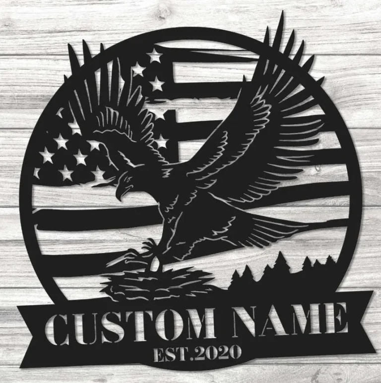 Eagle Welcome Metal Sign Wall Art, Custom American Eagle Metal, Personalized Us Large Metal Eagle Wall Sign, Eagle And Mountain Sign Decor