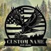 Eagle Welcome Metal Sign Wall Art, Custom American Eagle Metal, Personalized Us Large Metal Eagle Wall Sign, Eagle And Mountain Sign Decor