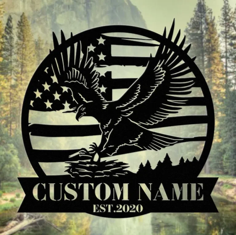 Eagle Welcome Metal Sign Wall Art, Custom American Eagle Metal, Personalized Us Large Metal Eagle Wall Sign, Eagle And Mountain Sign Decor