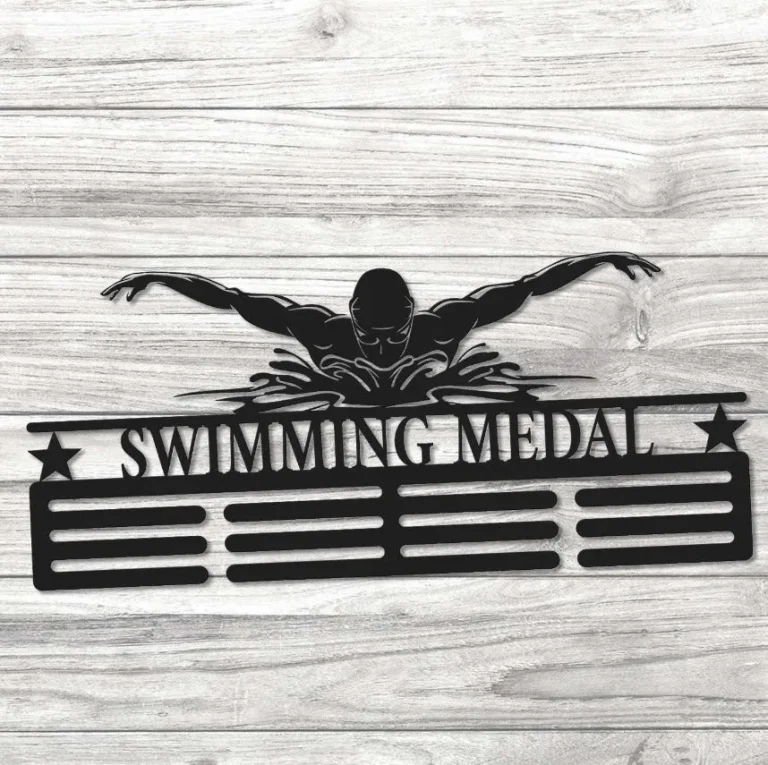 Swimming Medal Holder Custom Swimming Medal Hanger With Name, Swim Diving Medal Display Award Display, 12 Rungs For Medals & Ribbons, Swimming