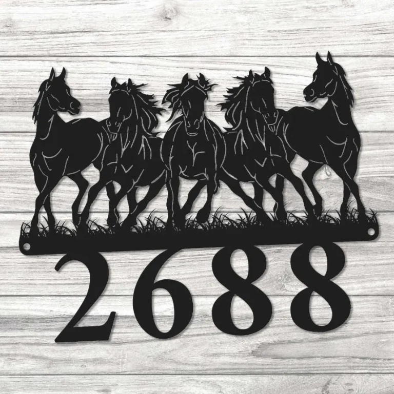 House Number Metal Sign Wall Art, Horse Metal Address Sign Decor, Horse Monogram Address Street Number Sign, Address Plaque Door Hanger