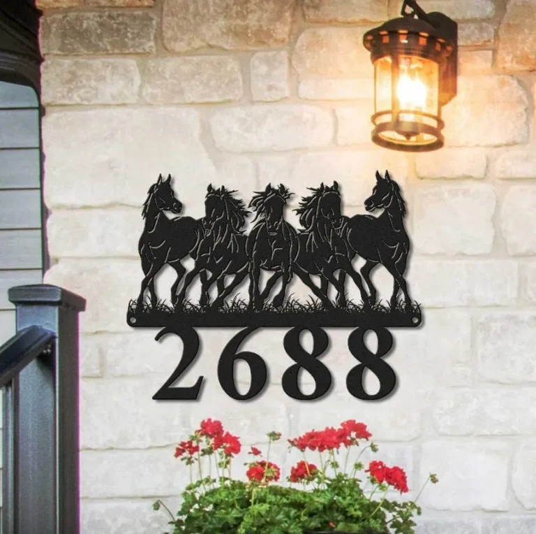 House Number Metal Sign Wall Art, Horse Metal Address Sign Decor, Horse Monogram Address Street Number Sign, Address Plaque Door Hanger