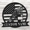 Barrel Racing Metal Sign Wall Art, Custom Horse Stall Sign, Personalized Barrel Racing Galloping Horse With Rider, Farm Ranch Garden Flag