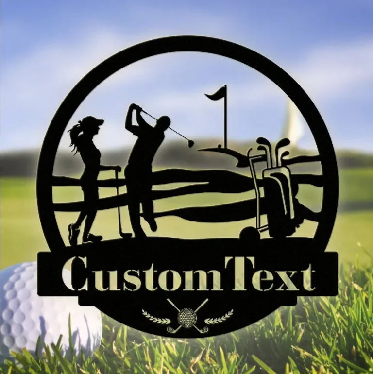 Couple Golfing Metal Sign Wall Art, Personalized Golf 19th Hole Sign Decor, Custom Golf Family Name Sign, Gift For Golfers, Game Room Sign