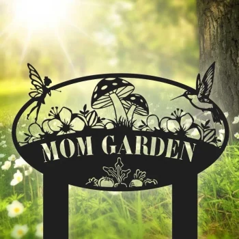 Custom Vegetable Garden Sign, Garden Art, Garden Stake, Metal Hummingbird And Flower Yard Decor, Personalized Gardener Name Sign, Lawn Decor