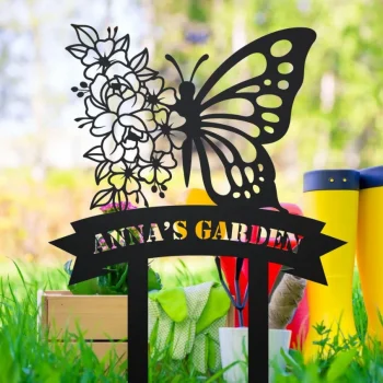 Custom Butterfly Garden Sign, Butterfly Garden Stake, Personalized Garden Name Metal Sign, Garden Art, Garden Decor, Butterfly Garden Sign