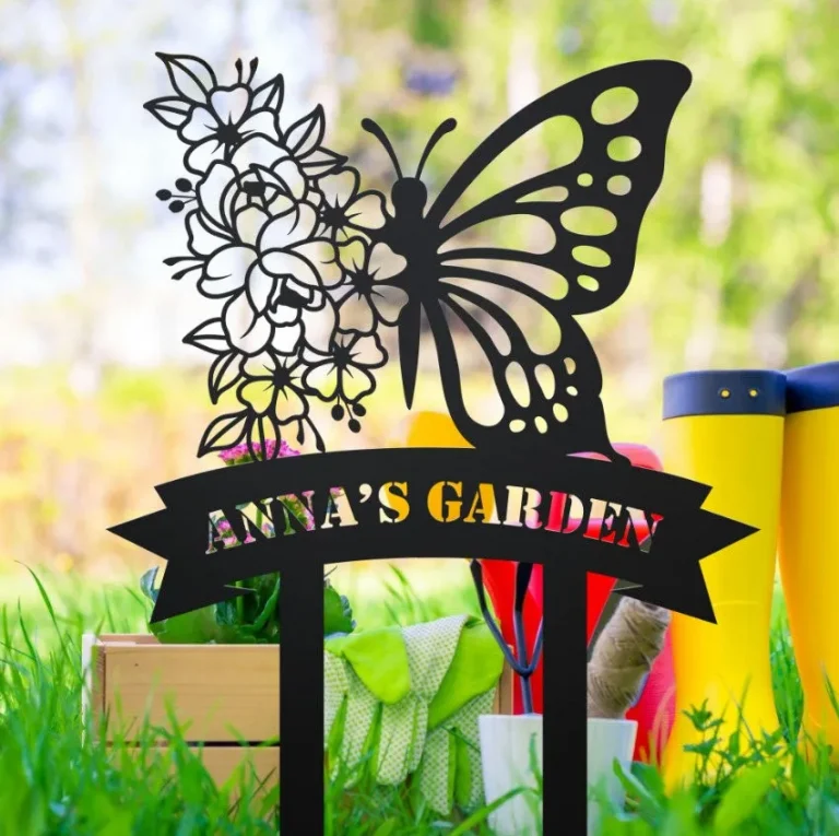 Custom Butterfly Garden Sign, Butterfly Garden Stake, Personalized Garden Name Metal Sign, Garden Art, Garden Decor, Butterfly Garden Sign