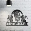 Microphone Headphones Metal Sign Wall Art, Personalized Music Audio Studio Sign, Custom Music Lovers Name Metal, Musical Instrument Metal