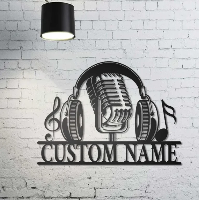 Microphone Headphones Metal Sign Wall Art, Personalized Music Audio Studio Sign, Custom Music Lovers Name Metal, Musical Instrument Metal