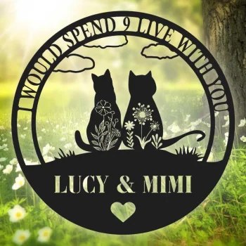 Cat Couple Name Metal Sign Wall Art, Custom Cat Lover Sign Home Decor, Cat Home Decor, Cat Lover Gift, Two Cats Wall Hanging, Outdoor Sign