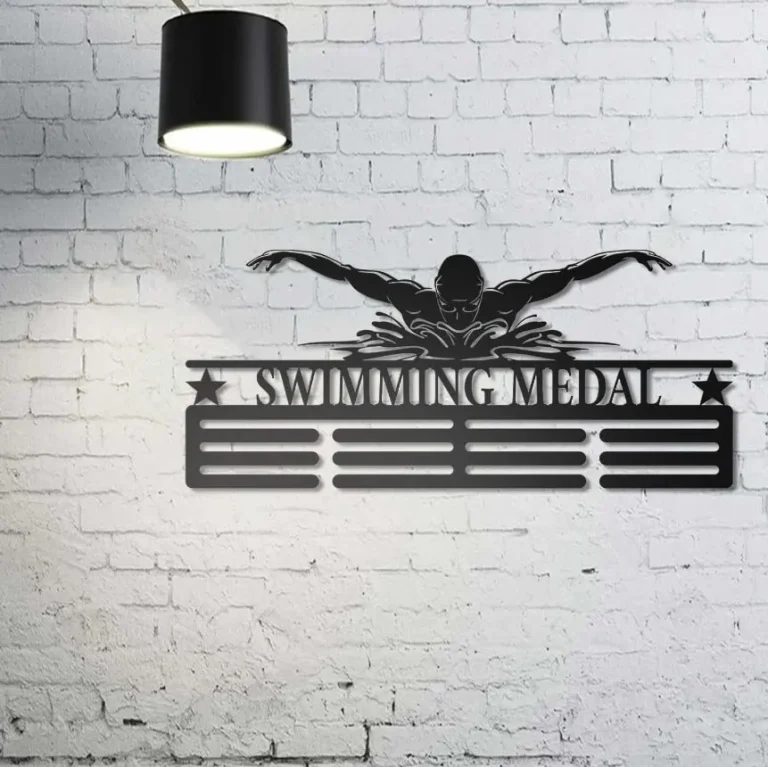 Swimming Medal Holder Custom Swimming Medal Hanger With Name, Swim Diving Medal Display Award Display, 12 Rungs For Medals & Ribbons, Swimming