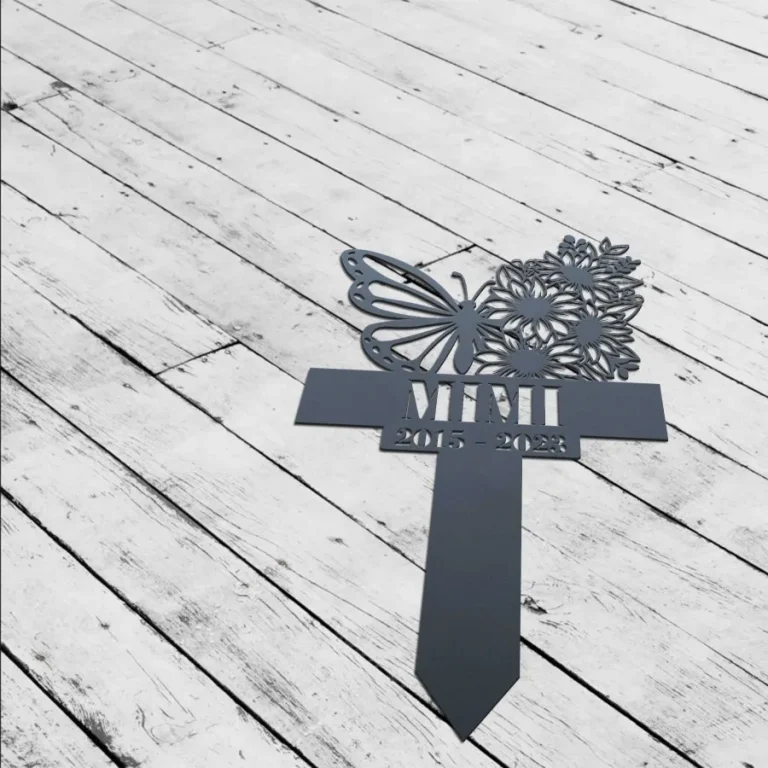 Custom Butterfly Memorial Cross Stake Metal, Metal Stake, Sympathy Sign, Grave Marker, Garden Decor, Butterfly & Cross, Butterfly Garden Stakes