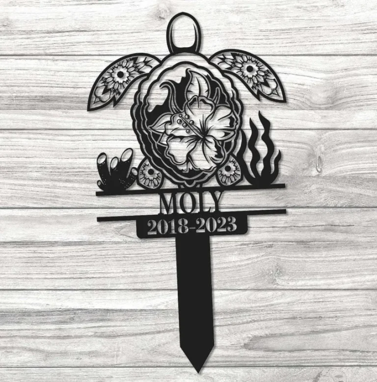 Custom Turtle Memorial Stake, Metal Stake, Tortoise Loss, Sympathy Sign, Grave Marker, Remembrance Stake, Garden Decor, Floral Tortoise