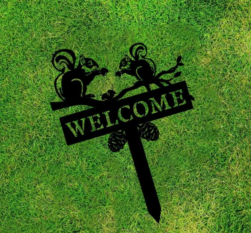 il_fullxfull.5091361338_18ca-1.webp Custom Metal Squirrel Garden Stake, Outdoor Garden Yard Decor, Garden Gift, Squirrel Welcome Garden Sign, Animal Lover Sign Yard Stakes