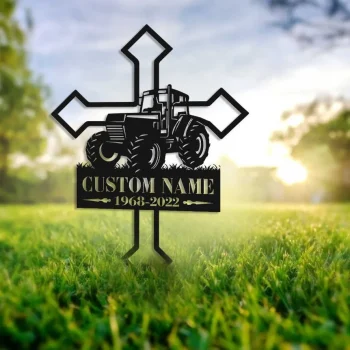 Farmer Memorial Cross, Custom Memorial Cross Stake, Farmer Dad Memorial Gift, Farmhouse Wall Decor Remembrance Sign, Memorial Farmers Metal