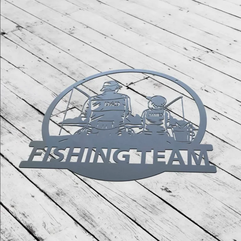 Custom Fishing Dad & Son Metal Sign, Fishing Monogram, Fisher Personalized Name Metal Wall Art Fishing Scene Metal Wall Art, Dad-son Metal Sign