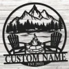 Custom Campfire Sign, Lake Scene Campsite Monogram Metal Decor, Personalized Last Name Sign, Lake House Address Sign, Campfire Outdoor Decor