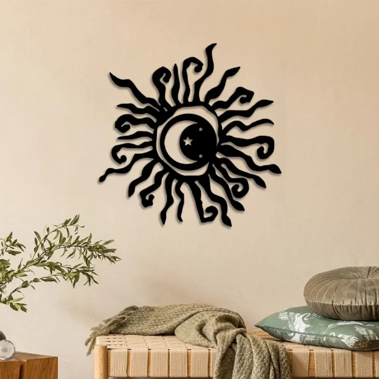 Handcrafted Sun, The Moon, Wacky Sun Sign, Moon And Sun, The Sun And The Stars Metal Wall Art, Indoor Covered Patio, Moon And Stars Metal Wall Art