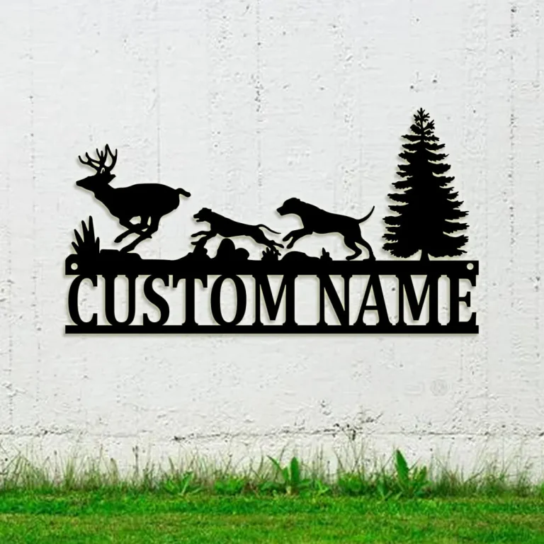 Custom Hound Deer Hunting Metal Wall Art, Personalized Hunter Name Sign Gift For Hunter, Dog Hunting Sign Home Decor, Hunting Deer Sign