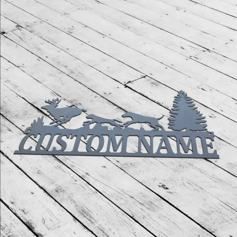 Custom Hound Deer Hunting Metal Wall Art, Personalized Hunter Name Sign Gift For Hunter, Dog Hunting Sign Home Decor, Hunting Deer Sign