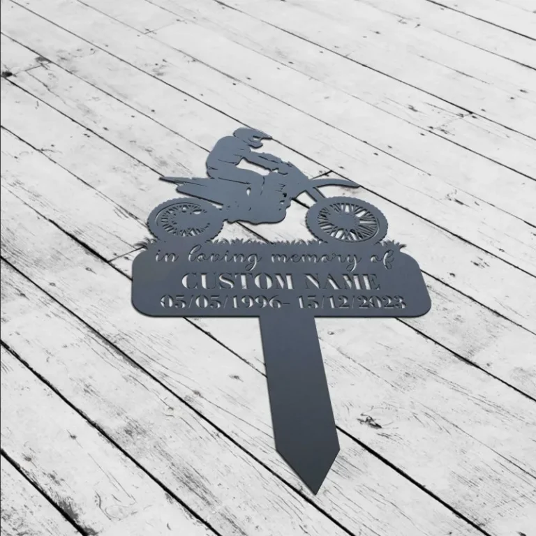 Custom Motorcycle Memorial Stake Sign, Dirt Bike Stake, In Memorial Of Gift, Motorcycle Grave Marker, Biker Cross, Personalized Cemetery Stake