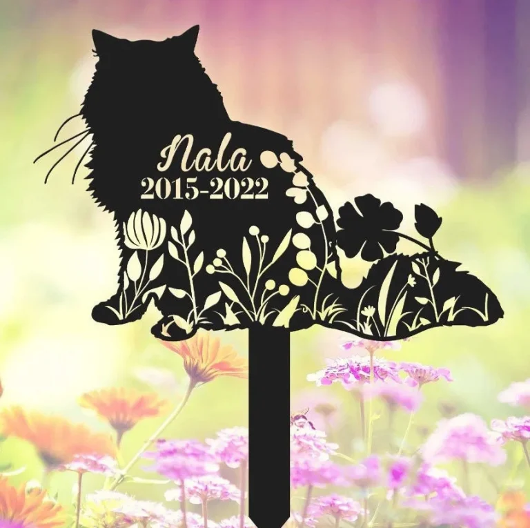 Custom Fluffy Cat Memorial Stake, Pet Grave Markers, Cat Loss Gift, Cat Garden Decor, Flower Fluffy Cat, Personalized Cat Name Stake, Home Decor