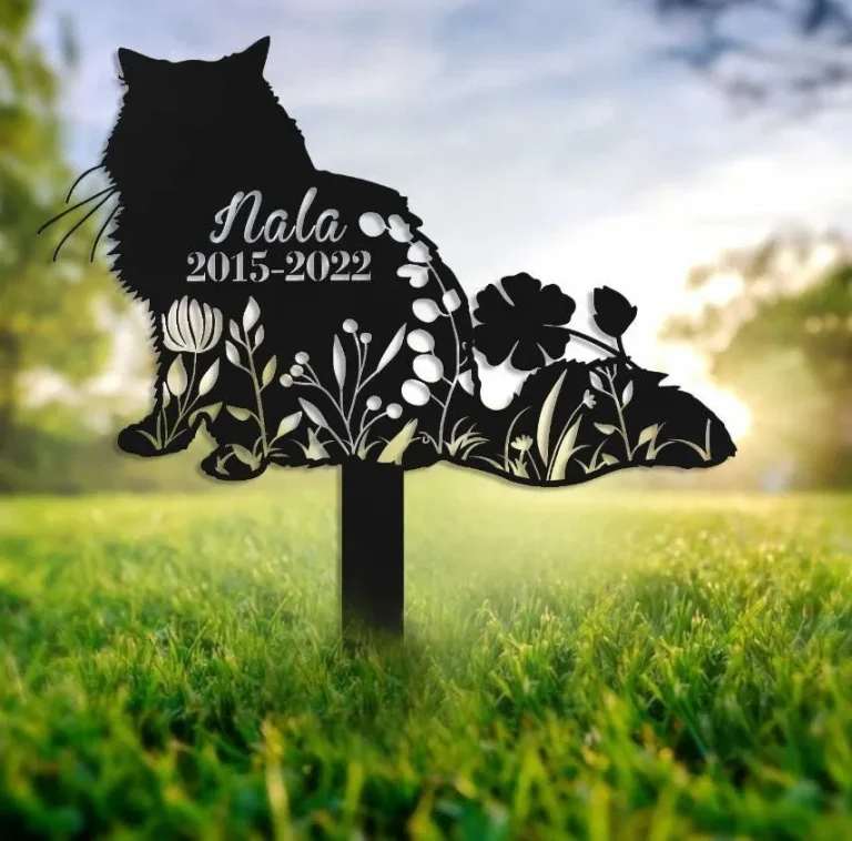 Custom Fluffy Cat Memorial Stake, Pet Grave Markers, Cat Loss Gift, Cat Garden Decor, Flower Fluffy Cat, Personalized Cat Name Stake, Home Decor