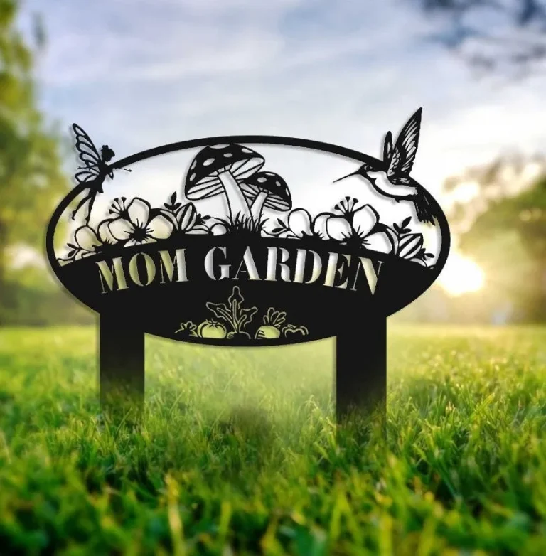 Custom Vegetable Garden Sign, Garden Art, Garden Stake, Metal Hummingbird And Flower Yard Decor, Personalized Gardener Name Sign, Lawn Decor