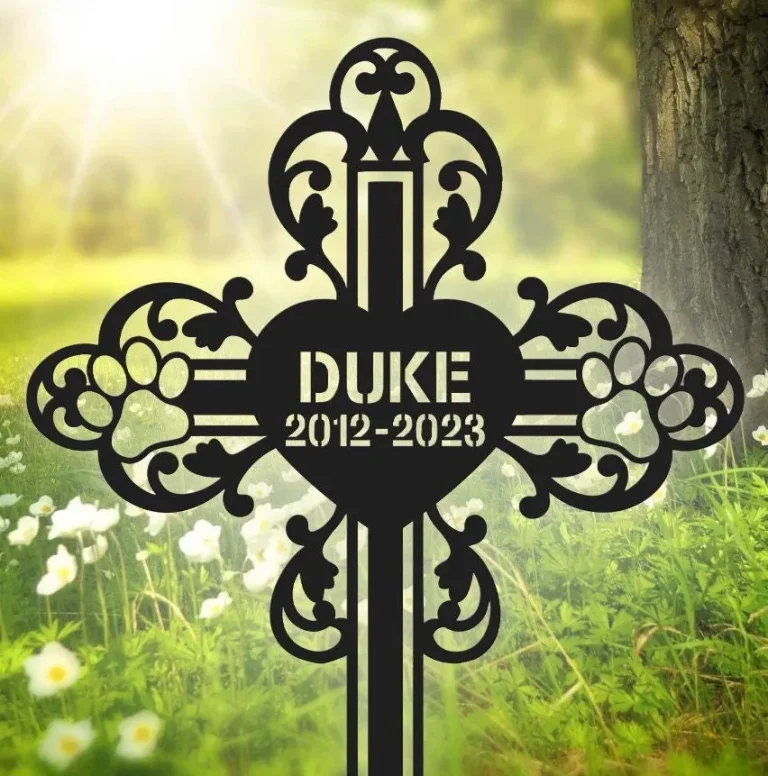 Custom Pet Memorial Steel Garden Stake, Pet Loss, Sympathy Sign, Pet Grave Marker, Remembrance Stake, Cross Paw Sign, Personalized Pet Memorial