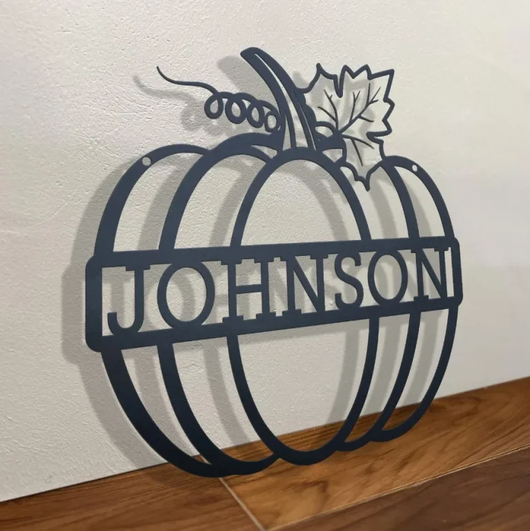 Custom Name Pumpkin Metal Sign With Led Light, Pumpkin Door Hanger, Fall Door Hanger, Pumpkin Wall Art, Welcome Sign, Front Door Sign, Family Gift