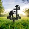 Army Memorial Metal Stake, Military Funeral Sign, Veteran Yard, Personalized Soldier Kneeling At Cross Stake, Custom Memorial Metal Stake