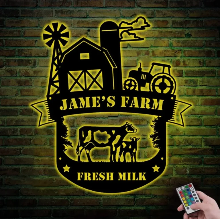 Personalized Farm Metal Sign With Led Lights, Custom Metal Farm Sign, Farm Animals, Outside Barn, Cow Tractor Sign, Outdoor Sign Farmhouse Decor