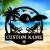 Personalized Beach Scene Monogram Sign Led Lights, Custom Palm Tree Wall Art, Housewarming Gift, Beach House Sign, Outdoor Coastal Decor