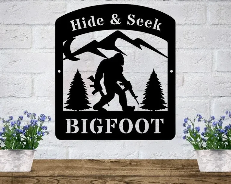 Custom Bigfoot Mountain Metal Sign With Led Lights, Bigfoot Metal Sign, Sasquatch Custom Name, Sasquatch Sign, Gifts For Him Wall Hanging