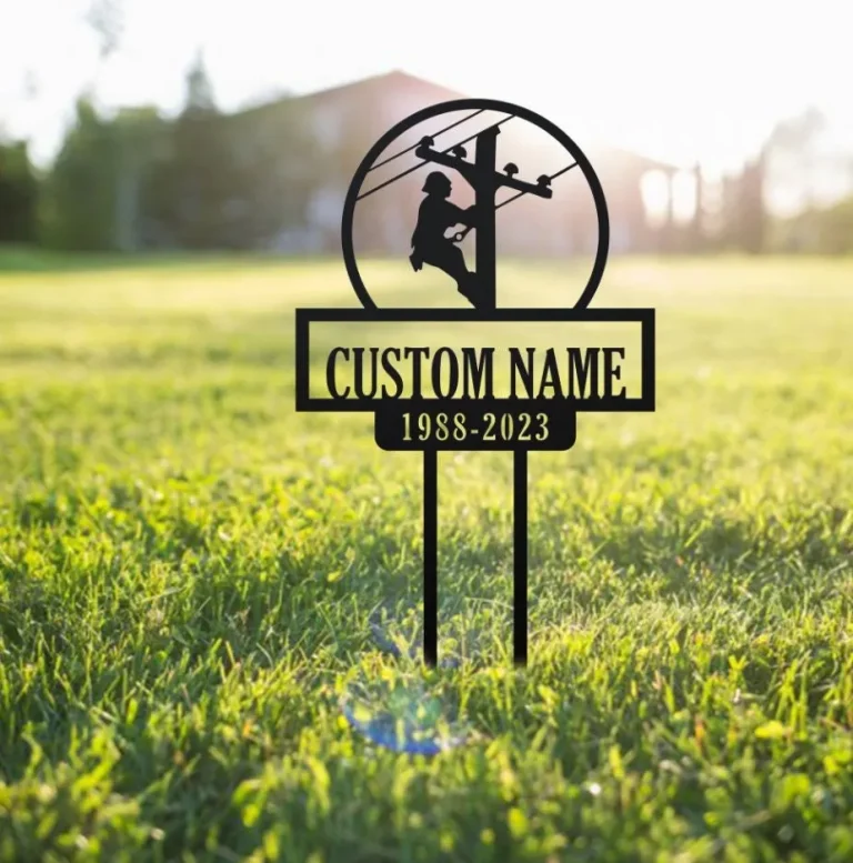 Custom Lineman Memorial, Personalized Cemetery Stake, In Memorial Of Gift, Lineman Loss, Grave Marker, Lineman Cross, Gardening Metal Sign