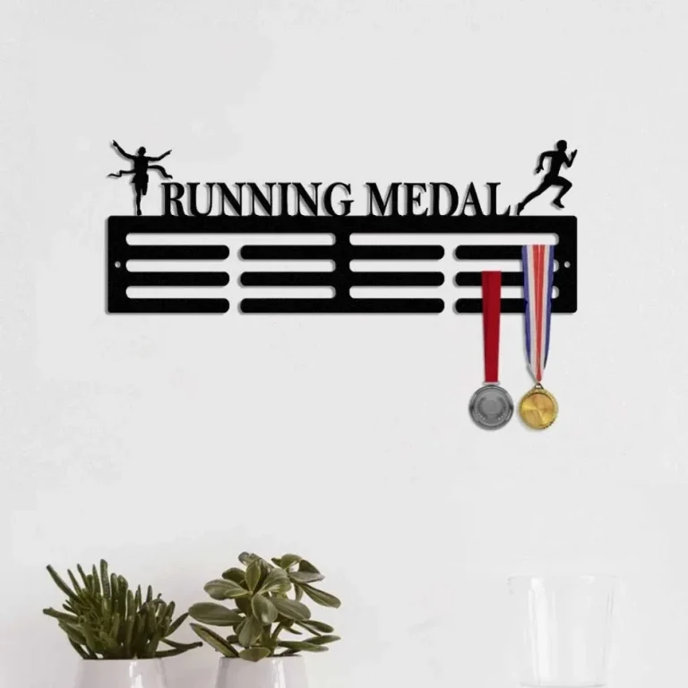 Running Custom Name Medal Hanger Monogram, Kids Room Sports Decor, Running Sign, 12 Rungs For Medals & Ribbons, Medal Display, Sports Medals