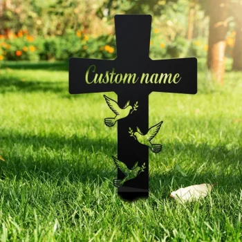 Personalized Memorial Metal Cross Stake, Cross Dove Memorial Metal Sign, Hummingbird, Memorial Stake, Memorial Cross Stake, Custom Grave Marker