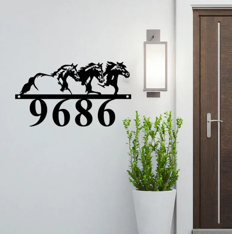 Address Number Metal Sign, Horse Metal Address Sign Decor, Horse Monogram Address Street Number Sign, Address Plaque Door Hanger Outdoor Sign